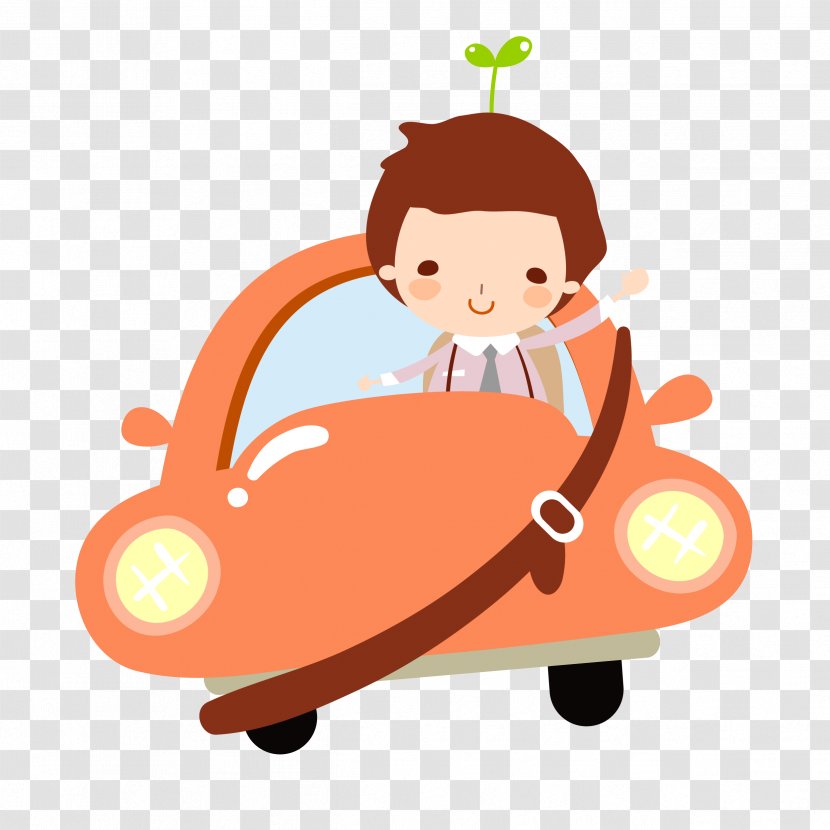 Car Drawing Illustration - Cartoon - Cute Hand Painted Figure Driving Vector Illustration. Transparent PNG
