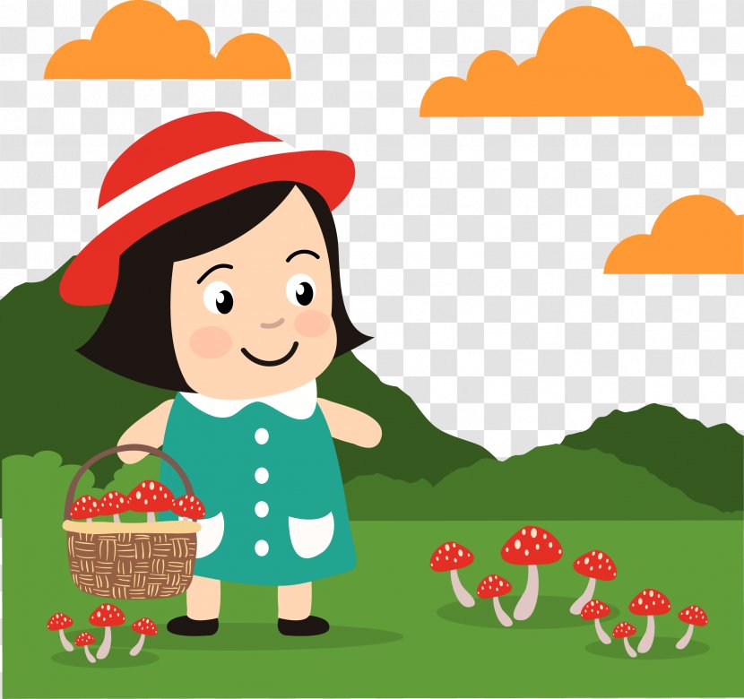 Cartoon Graphic Design Drawing - Fictional Character - Children Picking Mushrooms Transparent PNG