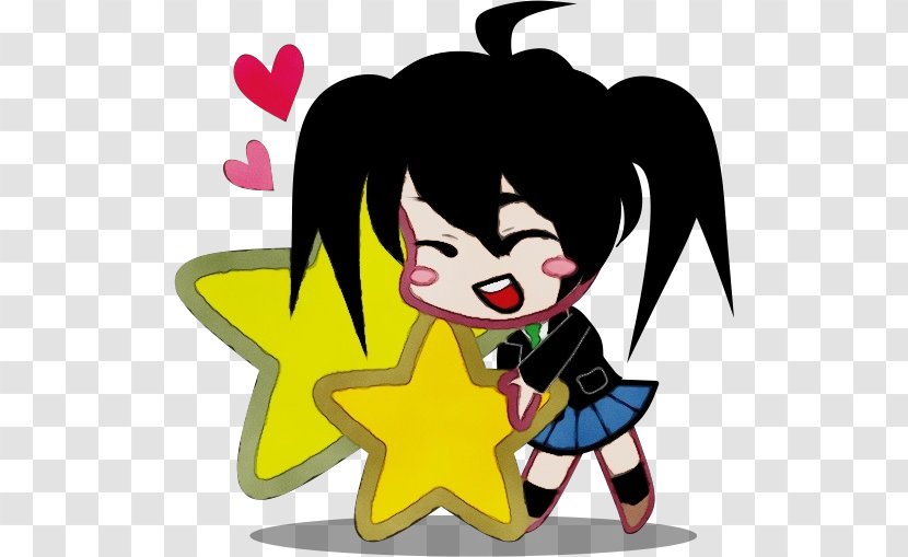 Cartoon Clip Art Black Hair Fictional Character Heart - Wet Ink - Animation Smile Transparent PNG