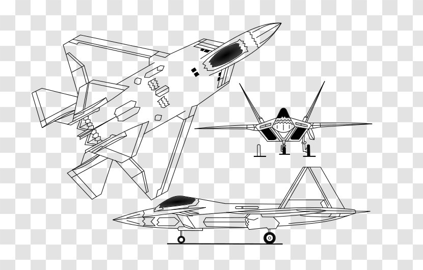 Lockheed Martin F-22 Raptor YF-22 Northrop YF-23 F-117 Nighthawk F-35 Lightning II - Black And White - Fifthgeneration Fighter Transparent PNG