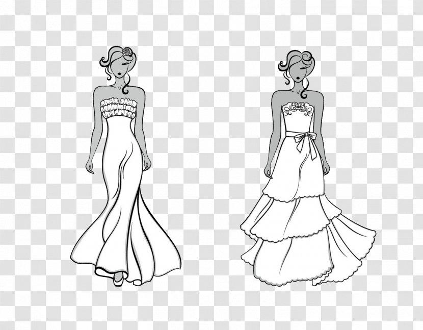 Gown Black And White Dress Sketch - Silhouette - Hand-painted Dresses Transparent PNG