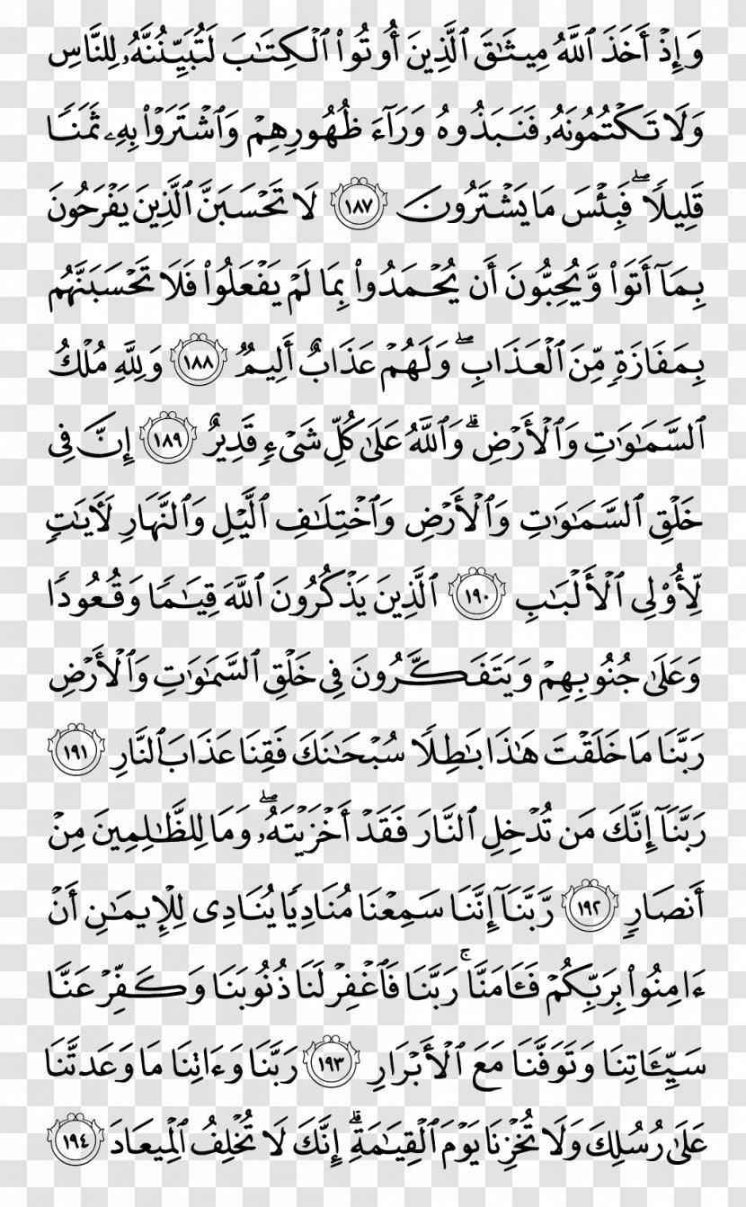 Qur'an Al Imran Surah Juz' Ayah - Calligraphy - Quran Kareem Transparent PNG