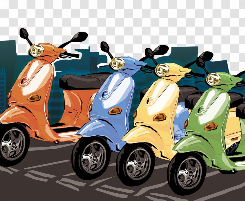 Car Park Motorcycle Vespa - Scooter - Hand Painted Parking Lot Transparent PNG