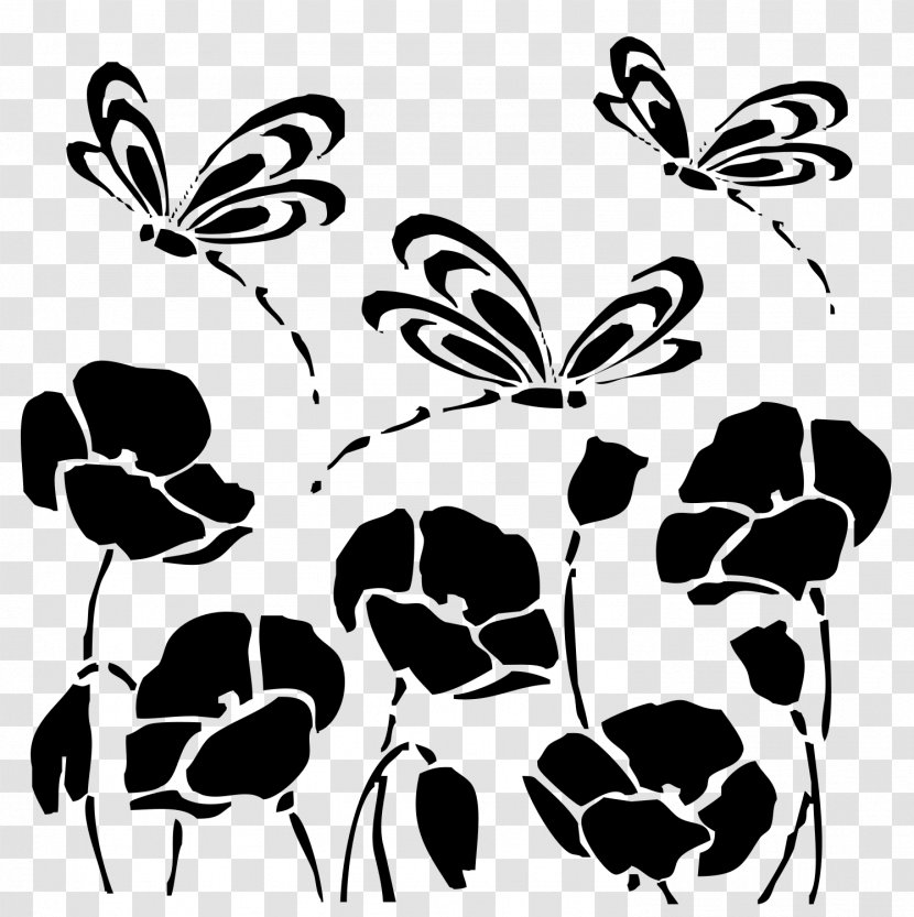 Stencil Drawing Poppy Art Flower - Plant - Dragonfly Transparent PNG