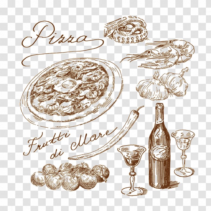 Italian Cuisine Pizza Global Drawing - Body Jewelry - Creative Vegetable Wine Transparent PNG
