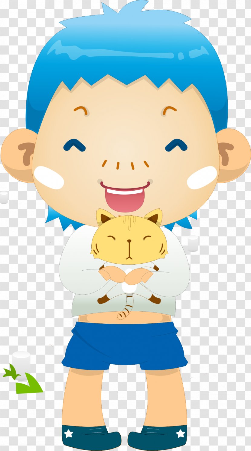 Cat Blue Drawing - Hand - Hair Boy Transparent PNG