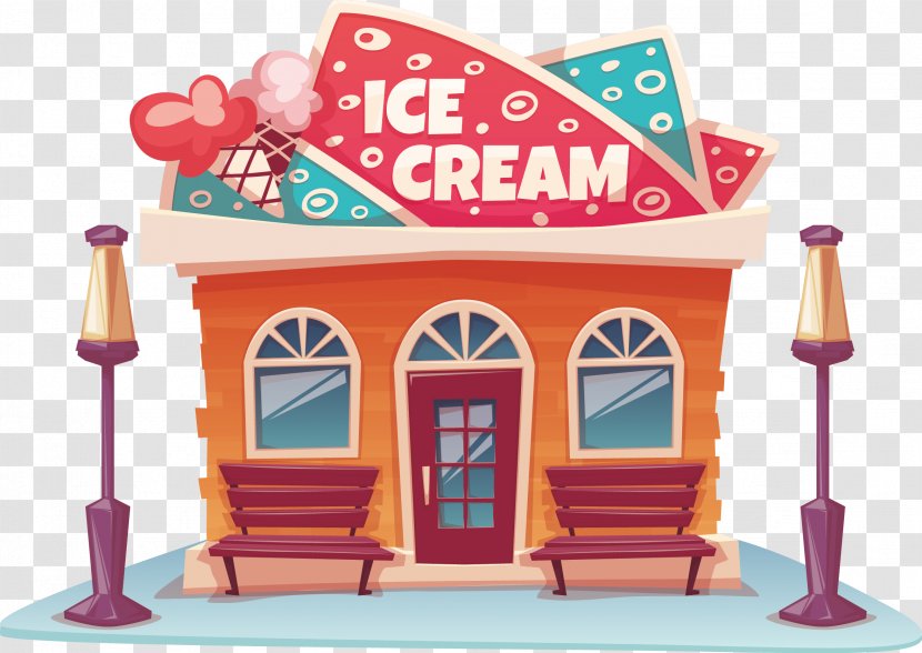 Ice Cream Cone Parlor - Cafe - Vector Shop Transparent PNG