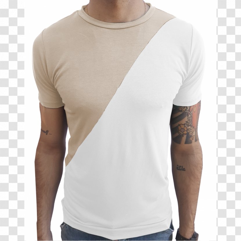 T-shirt Collar Sleeve Beige - Neck Transparent PNG