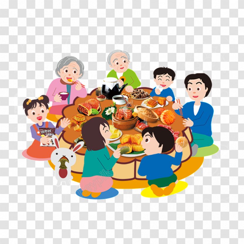 Family Reunion Mid-Autumn Festival Mooncake Image - Animated Cartoon Transparent PNG