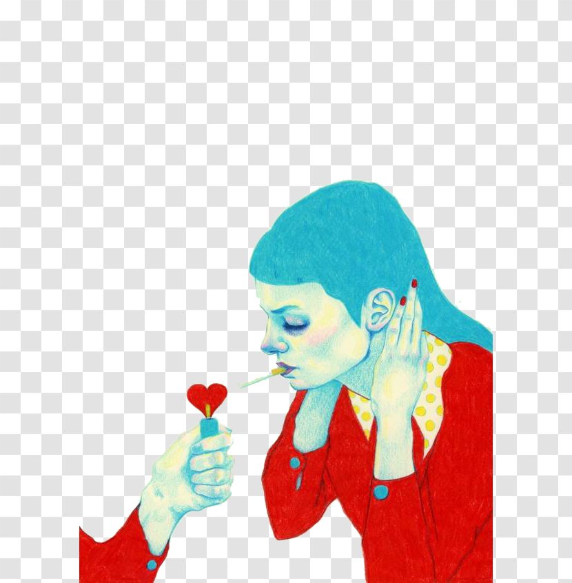 Illustrator Poster Printmaking Art Illustration - Heart - Woman Smoking Transparent PNG