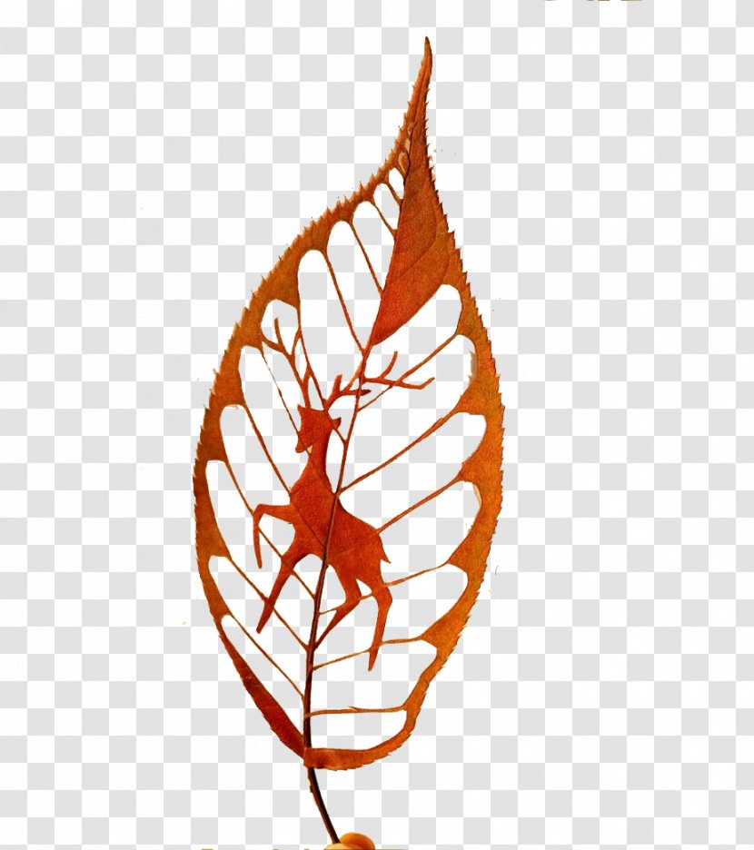 Leaf Papercutting Illustration - Twig - Creative Leaves And Deer Transparent PNG