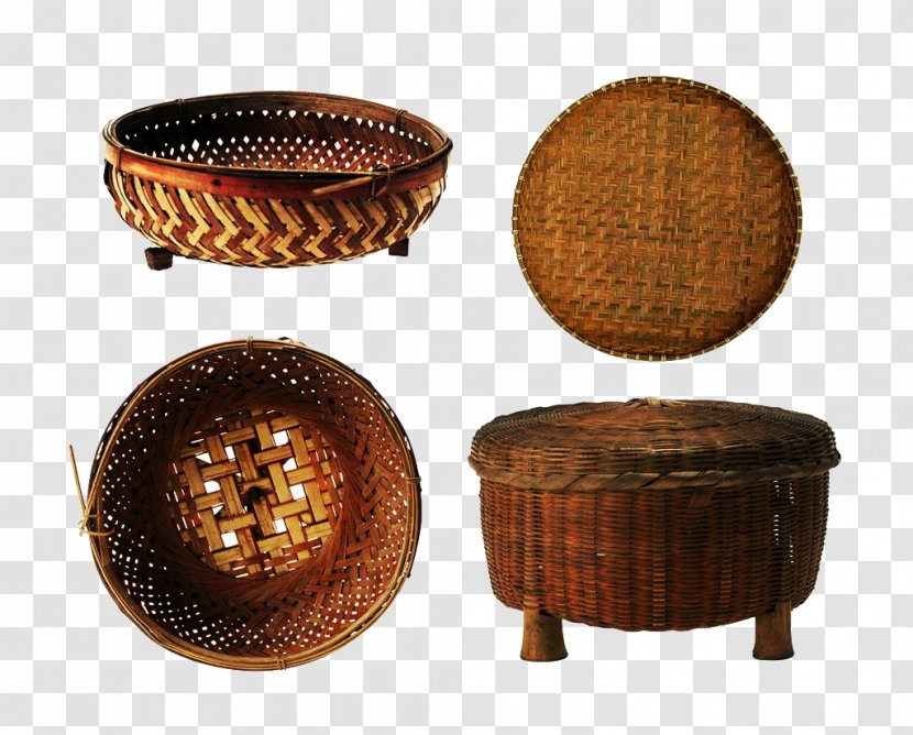 Neolithic Bamboo Basket - Designer - Four Frame Picture Material Transparent PNG