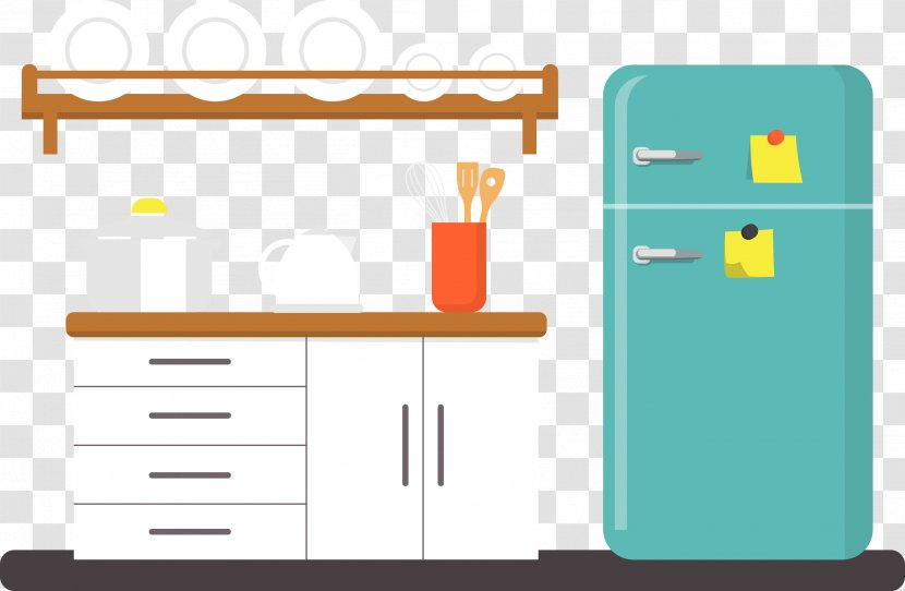 Kitchen Furniture Refrigerator - Food - Vector Illustration Transparent PNG