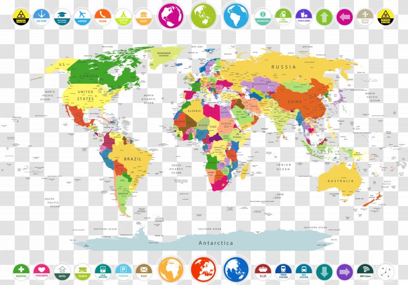 World Map Globe - With Icons Vector Material Transparent PNG