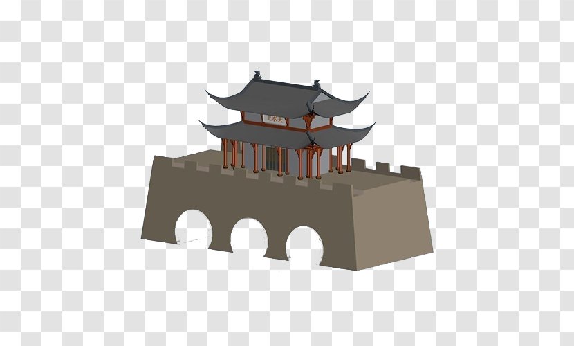 Paifang Building 3D Modeling Defensive Wall - City Gate - Cartoon Ancient Transparent PNG