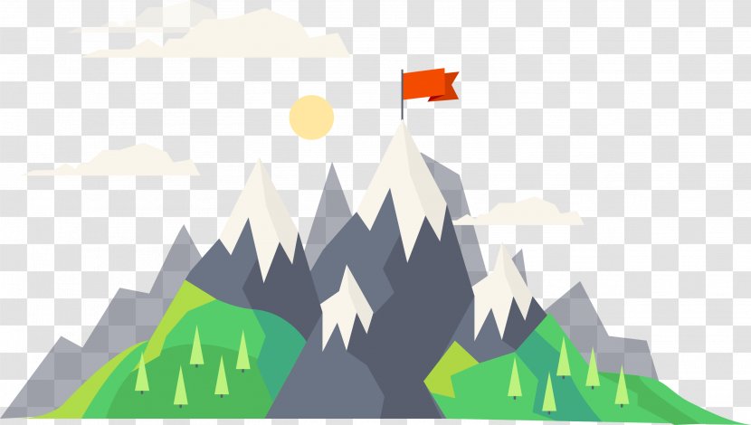 Mountain Euclidean Vector - Triangle - Cartoon Top Red Flag Transparent PNG
