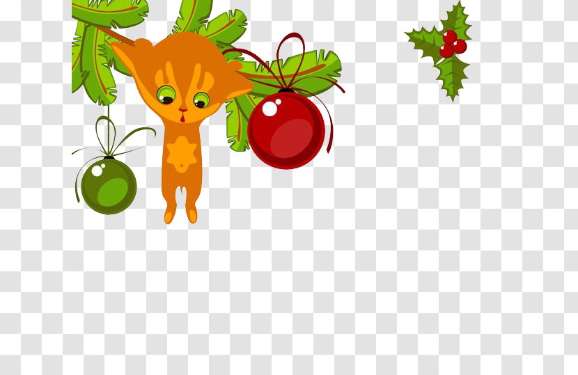 Cat Kitten Christmas Card Clip Art - Gift - Hanging On A Tree Transparent PNG