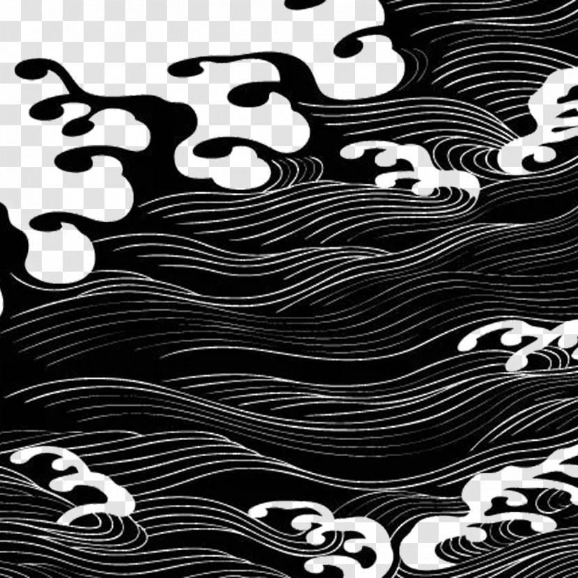 Wind Wave Motif Sea Illustration - Black - Night Transparent PNG