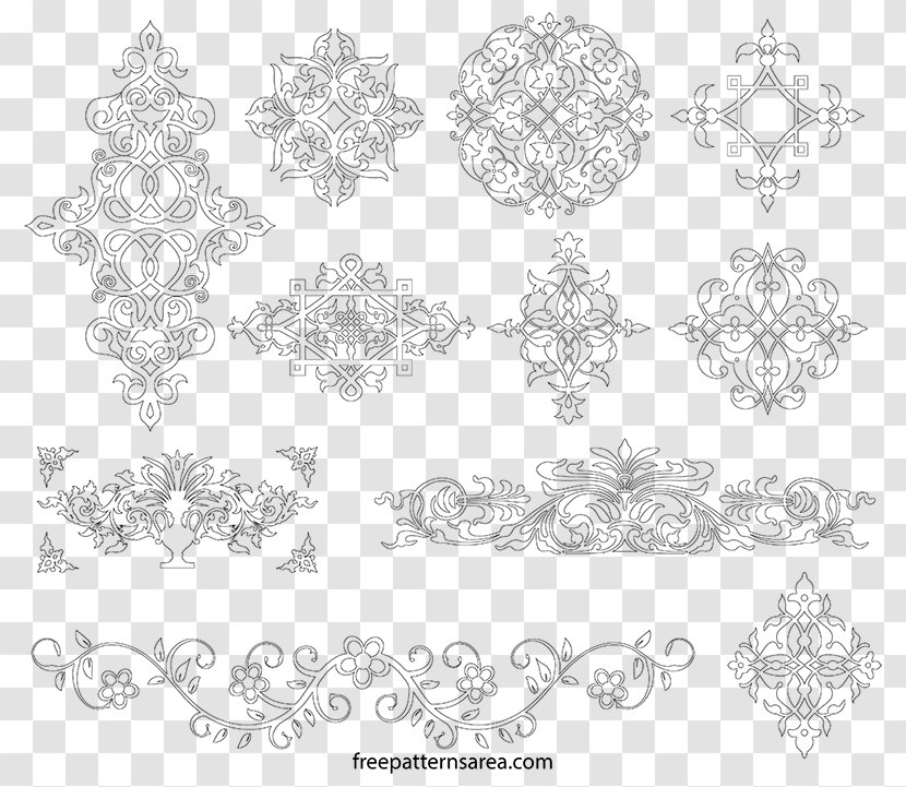 Ornament Floral Design Pattern - Monochrome - Kindergarten Decorative Panels Transparent PNG