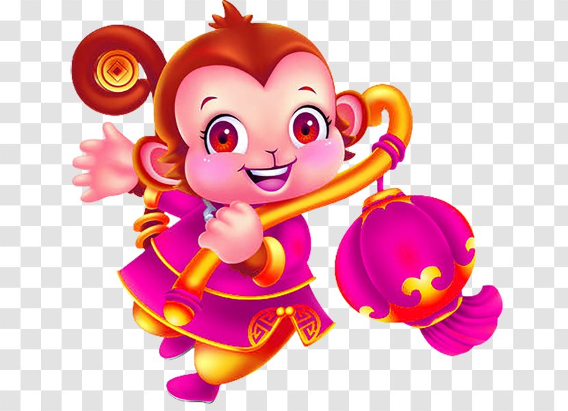 Ape Monkey Lantern - Chinese Zodiac - Cartoon Transparent PNG