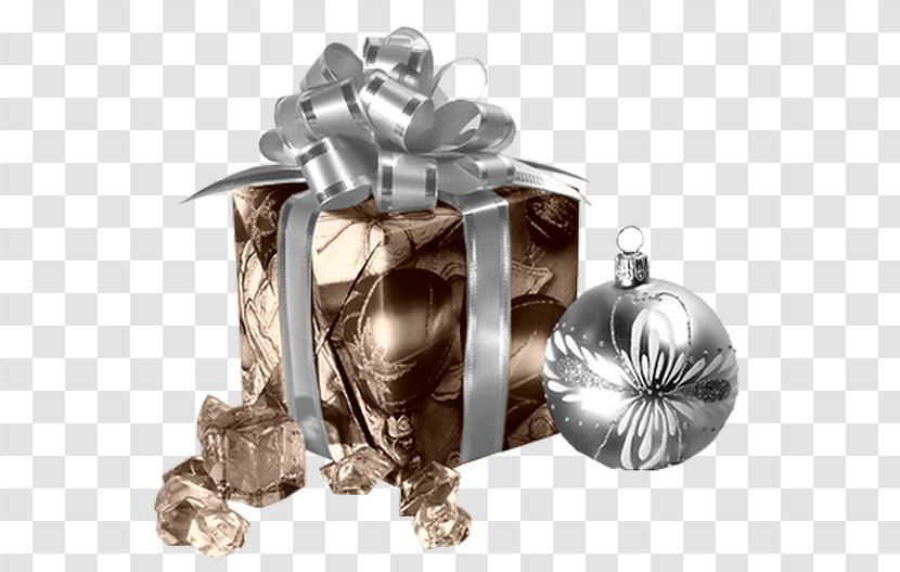 Christmas Gift-bringer - Decoration - Silver Ribbon Gift Box Transparent PNG