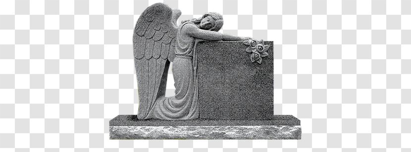 Headstone Angel Of Grief Memorial Monument Cemetery - Black And White Transparent PNG