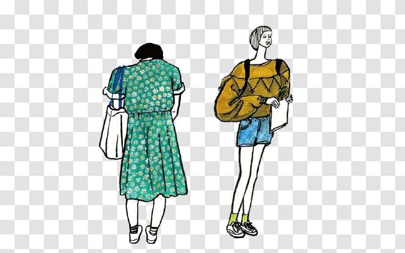 Backpack Woman - Fashion Illustration - Cartoon Transparent PNG