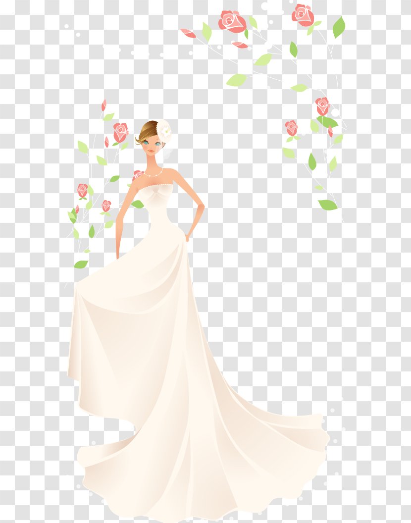 Bride Wedding Dress Euclidean Vector - Flower - Beautiful Flowers Material Transparent PNG
