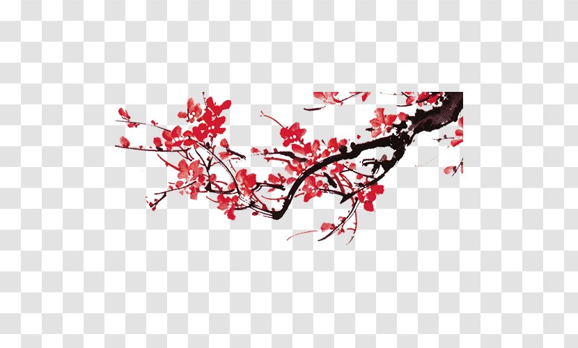 Red And White Plum Blossoms Chinese New Year Painting - Tree - Flower Transparent PNG
