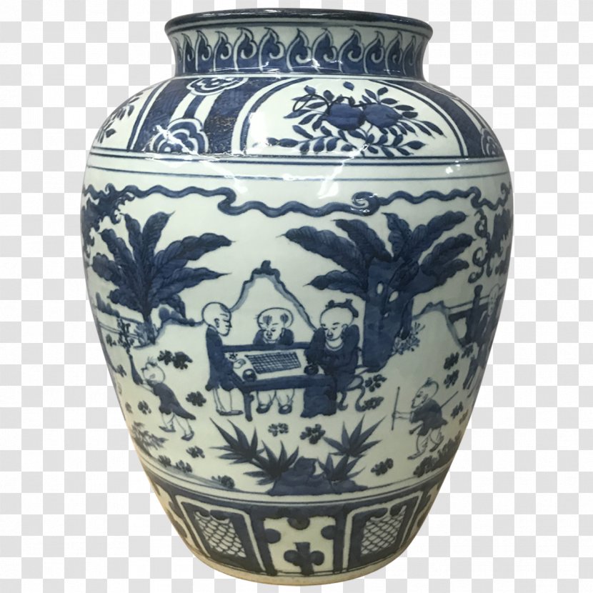 Vase Blue And White Pottery Ceramic Urn - Porcelain Transparent PNG