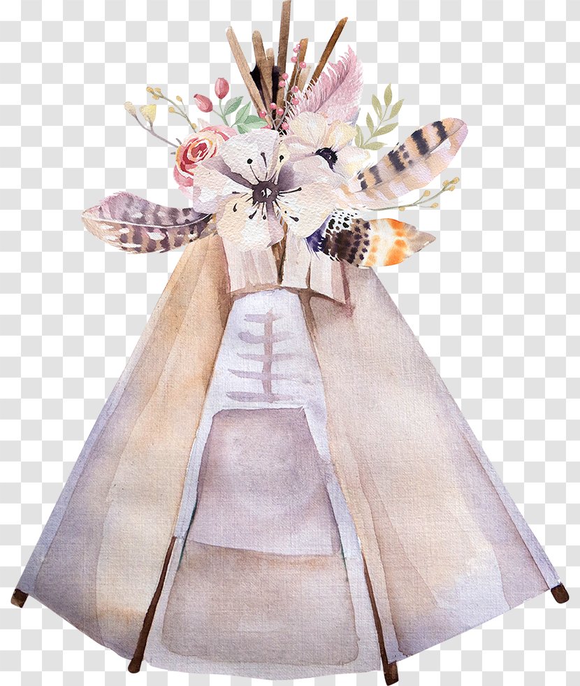 Deer Antler Flower Horn Feather - Tipi - Beautiful Hand-painted Flowers Light Tent Transparent PNG