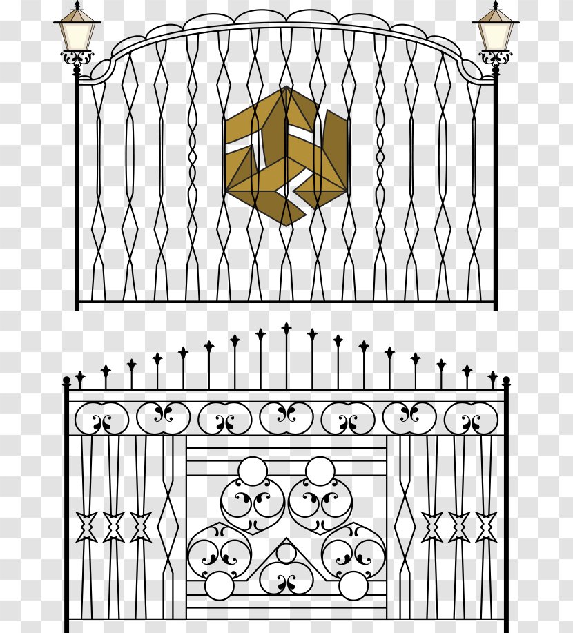 Fence Gate Wrought Iron Railing - Grille - Vector Black And White Walled Transparent PNG