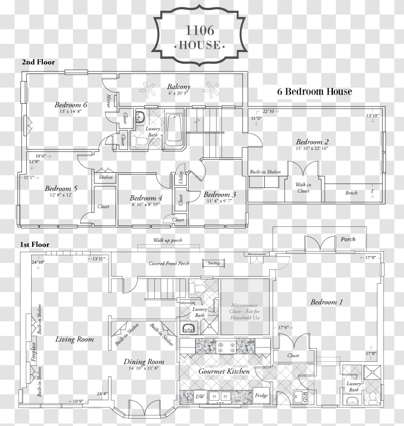 Floor Plan House University Of Florida Technical Drawing - Black And White Transparent PNG