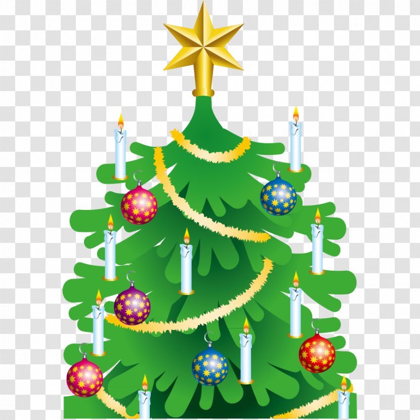 Christmas Tree Candle Ornament Clip Art - Spruce - Gorgeously Dressed Transparent PNG