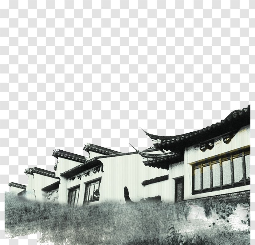 China Chinoiserie Ink Wash Painting Architecture Download - Roof - Houses Transparent PNG