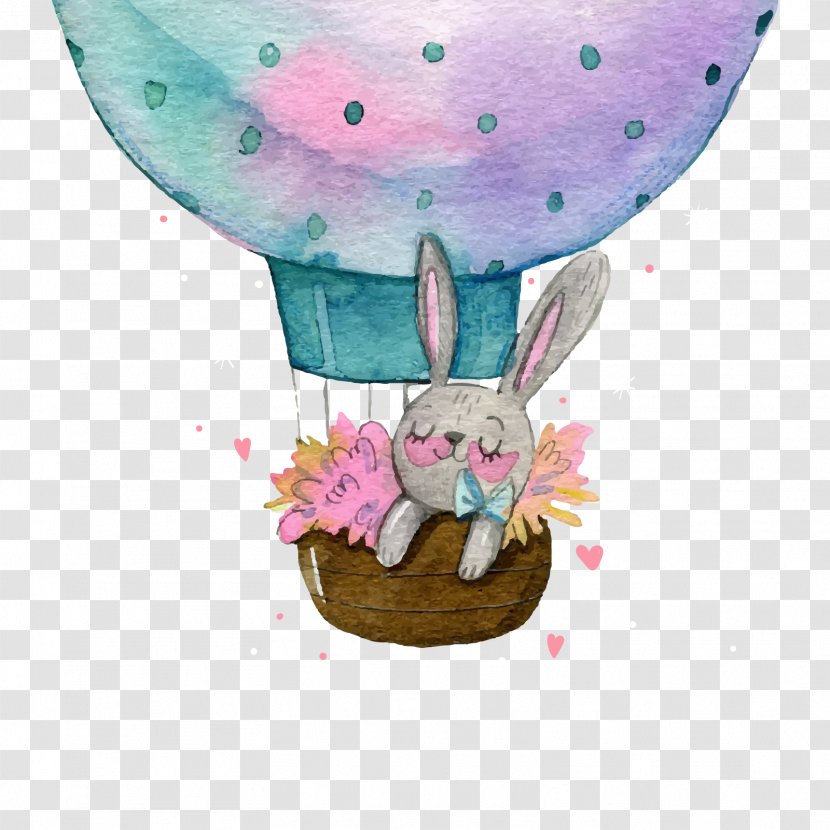 Easter Bunny Wedding Invitation Baby Shower Greeting Card - Hot Air Balloon - Vector Transparent PNG