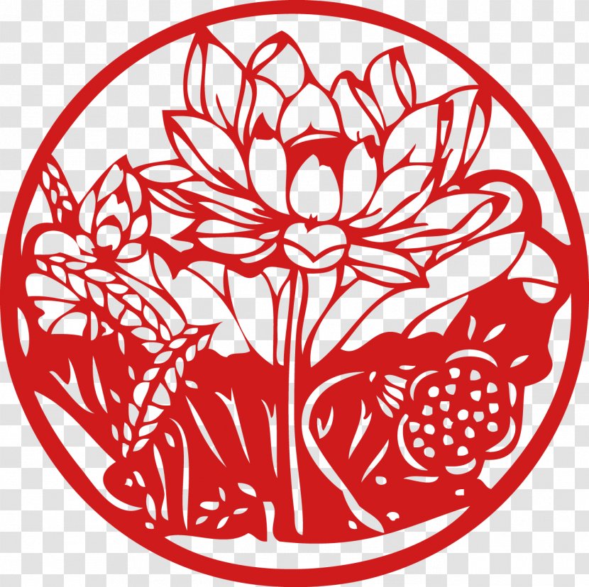 China Chinese Paper Cutting Papercutting Pattern - Tree - Lotus Aiki Blessing Word New Year Paper-cut Art Decoration Transparent PNG