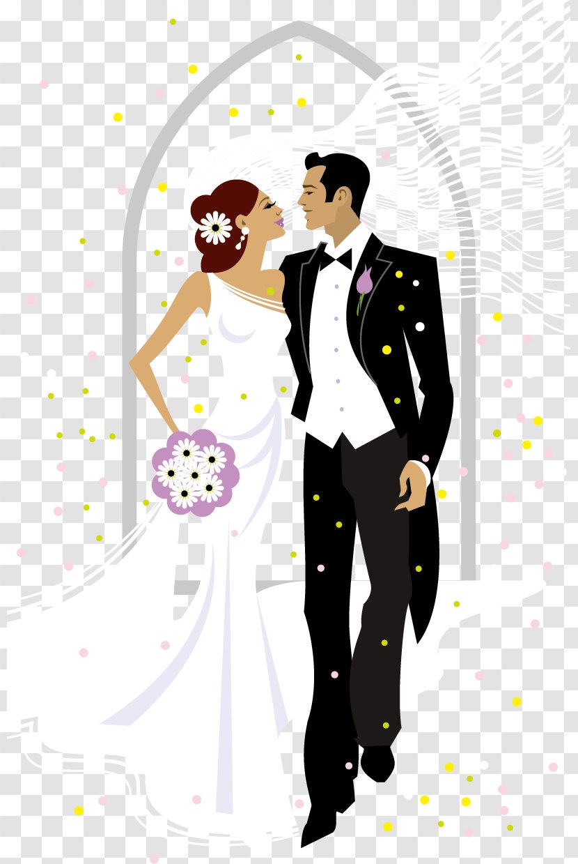 Sweet Bride And Groom Wedding Vector Illustration - Watercolor - Flower Transparent PNG