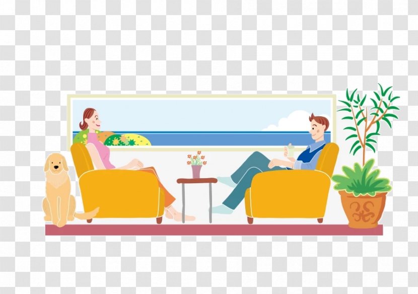 Table Couch Illustration - Designer - Sitting On The Of Men And Women Transparent PNG