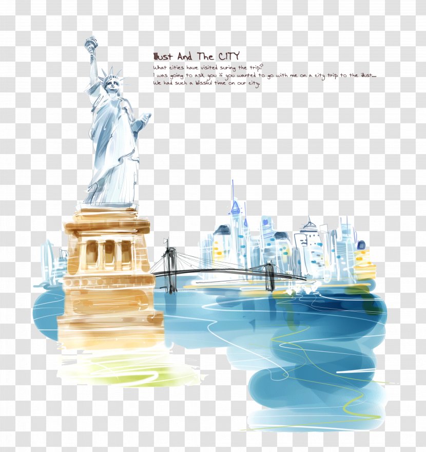 Statue Of Liberty Illustration - Fukei - Hand Painted Watercolor Transparent PNG