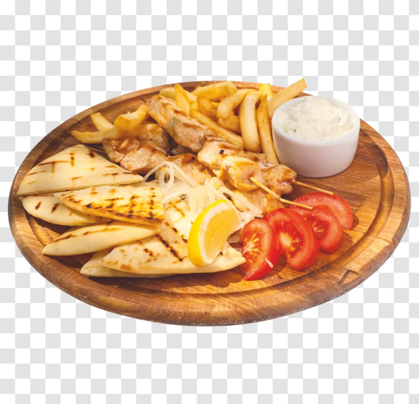 French Fries Souvlaki Tzatziki Pita Shashlik - Side Dish - Chicken Transparent PNG