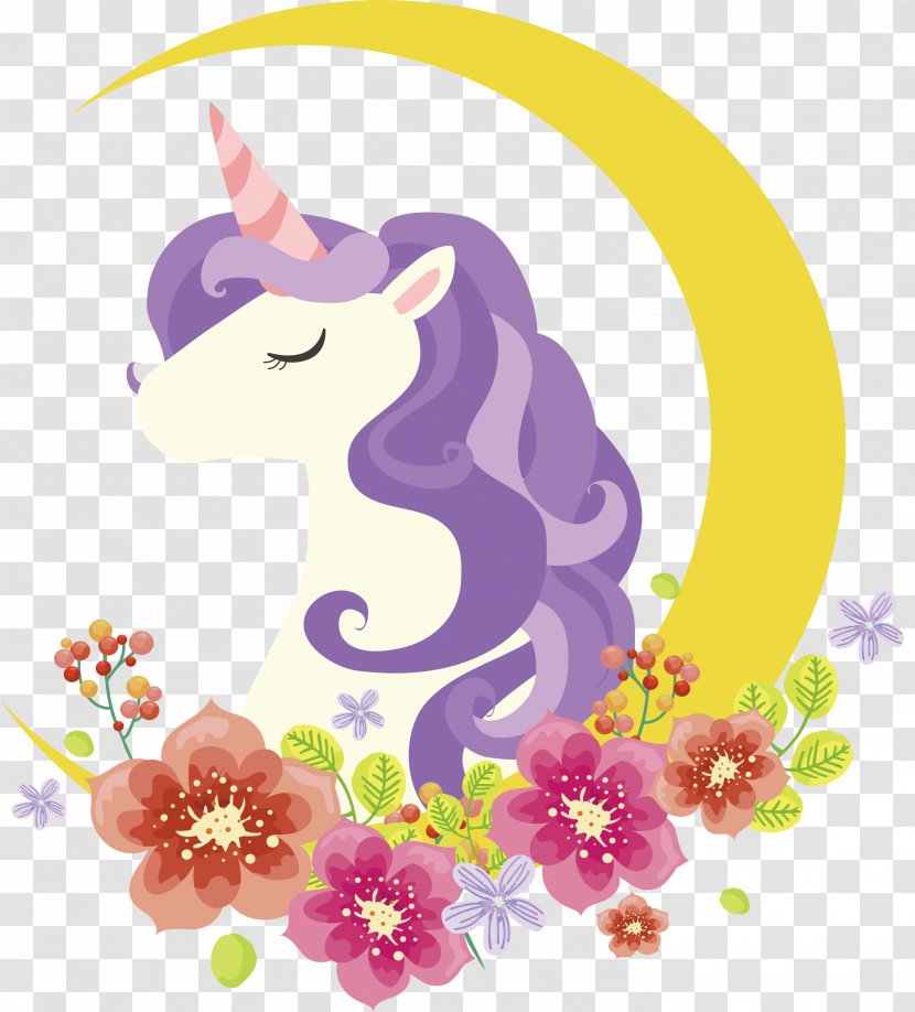 Unicorn Icon - Frame - Crescent Flowers Adorn The Transparent PNG