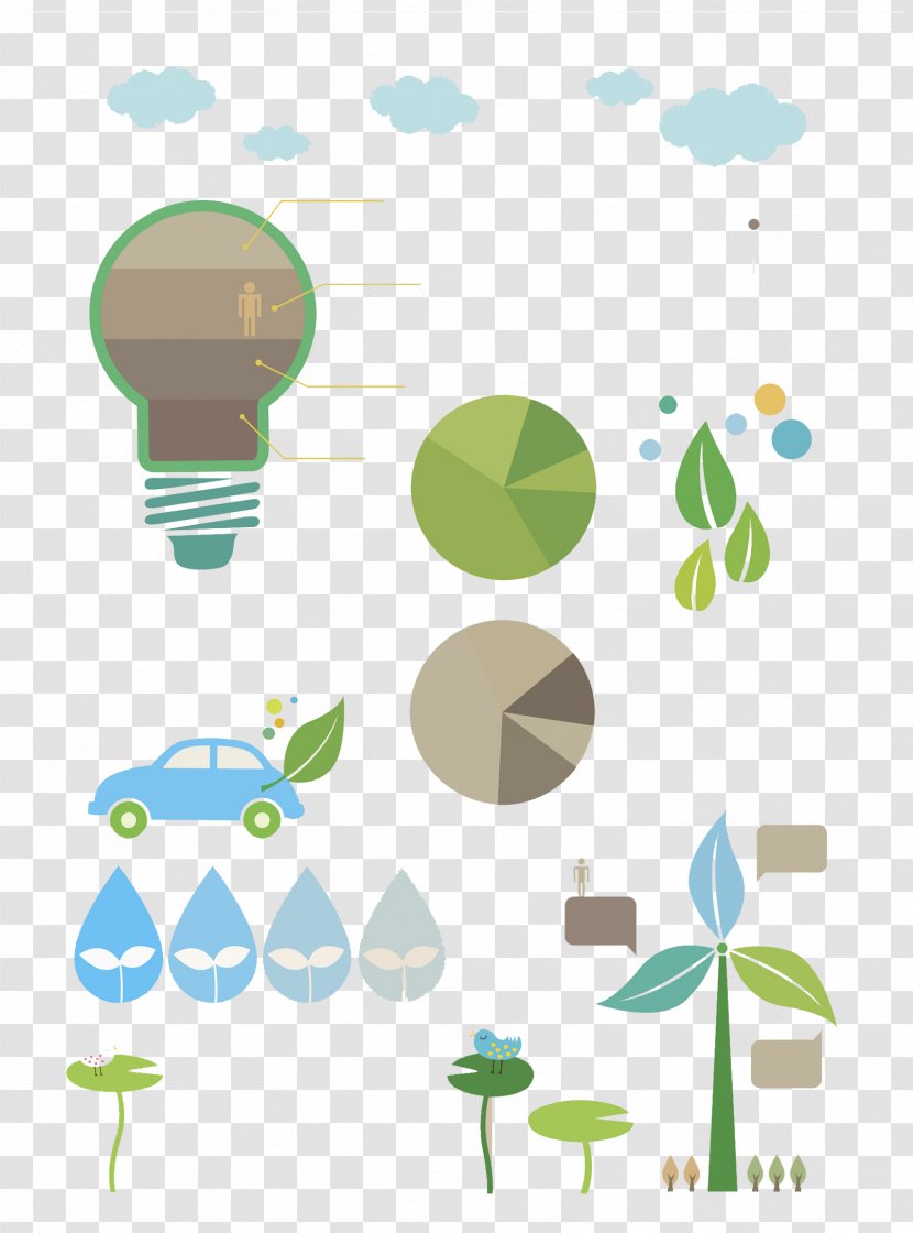 Green Illustration - Infographic - Hand Drawn Bulbs And Cars Transparent PNG