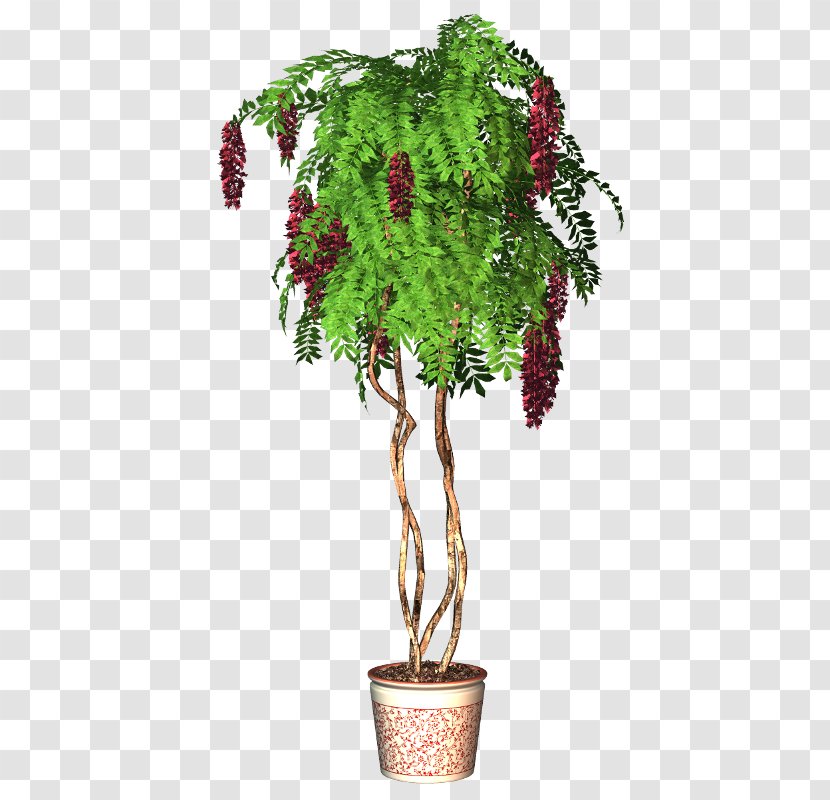 Flowerpot Tree Plant - 3 Flower Red Transparent PNG
