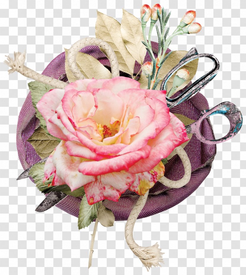 Garden Roses Centifolia Flower Pink - Cut Flowers - Beautiful Mosaic Brick Scissors Transparent PNG
