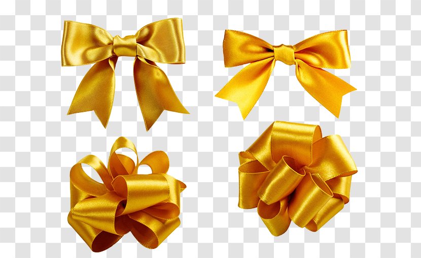 Shoelace Knot Ribbon Gift Gold - Golden Bow Print Transparent PNG
