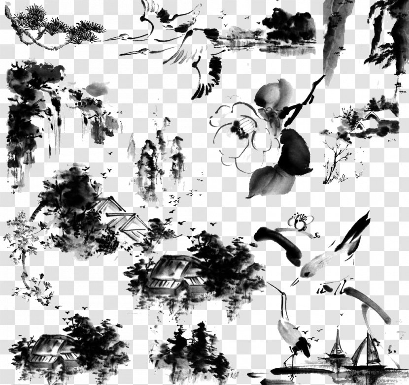 Chinoiserie Ink Wash Painting - Branch - China Creative Wind Transparent PNG