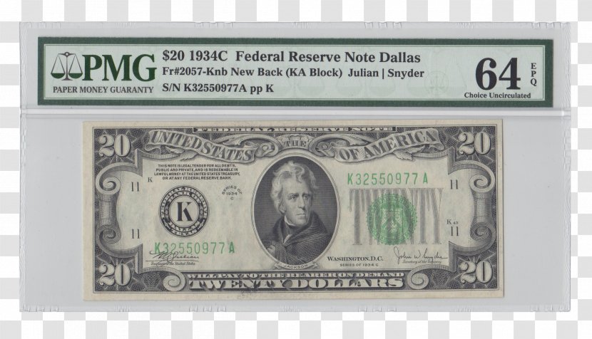 United States Twenty-dollar Bill Federal Reserve Note One-dollar Dollar Banknote Transparent PNG