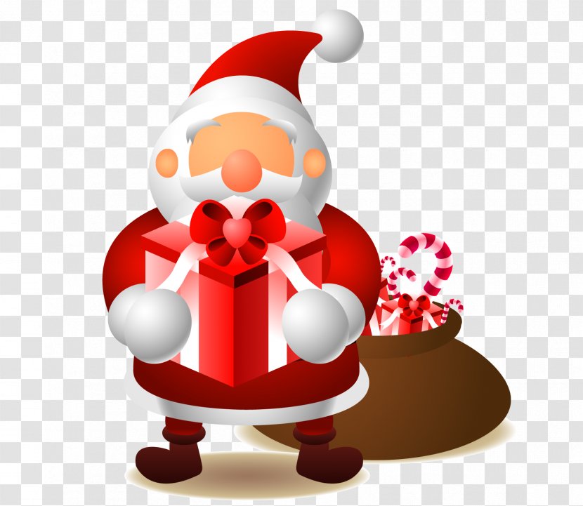 Santa Claus Cartoon Christmas Illustration - Royaltyfree - Holding Gift Box Vector Transparent PNG