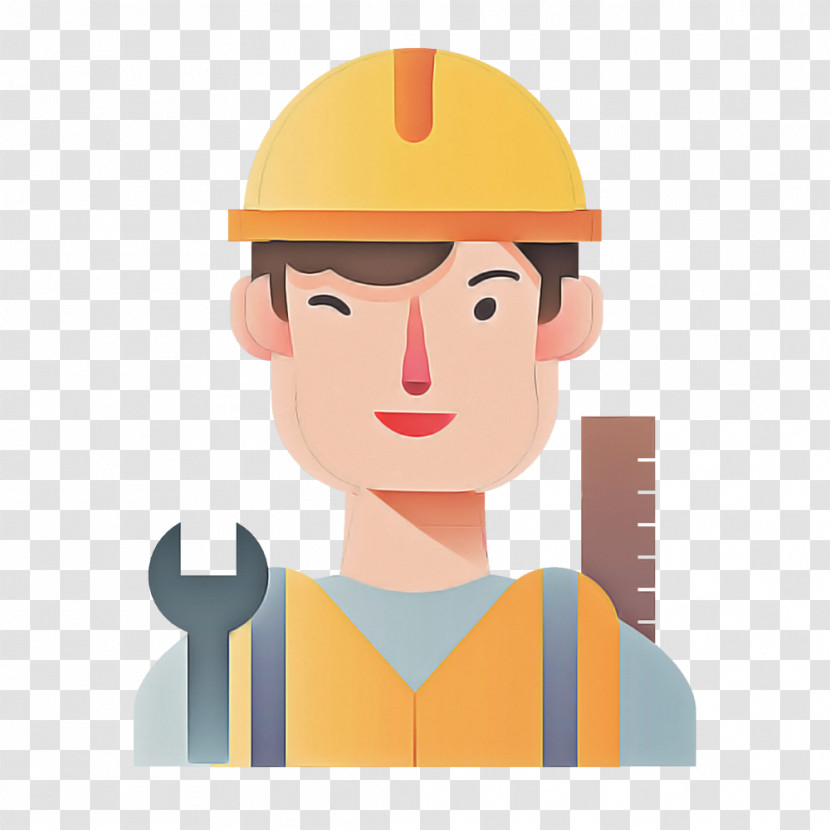 Cartoon Construction Worker Personal Protective Equipment Yellow Hard Hat Transparent PNG